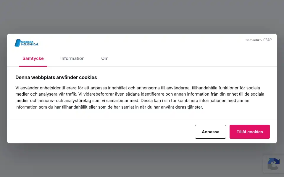 Screenshot of nordiskainglasningar.se