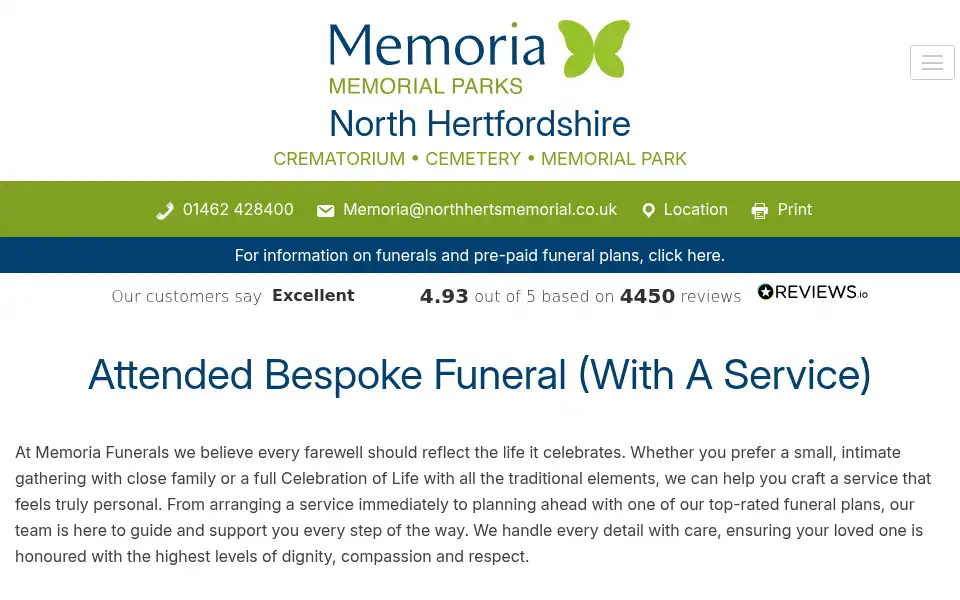 Screenshot of northhertsmemorial.co.uk