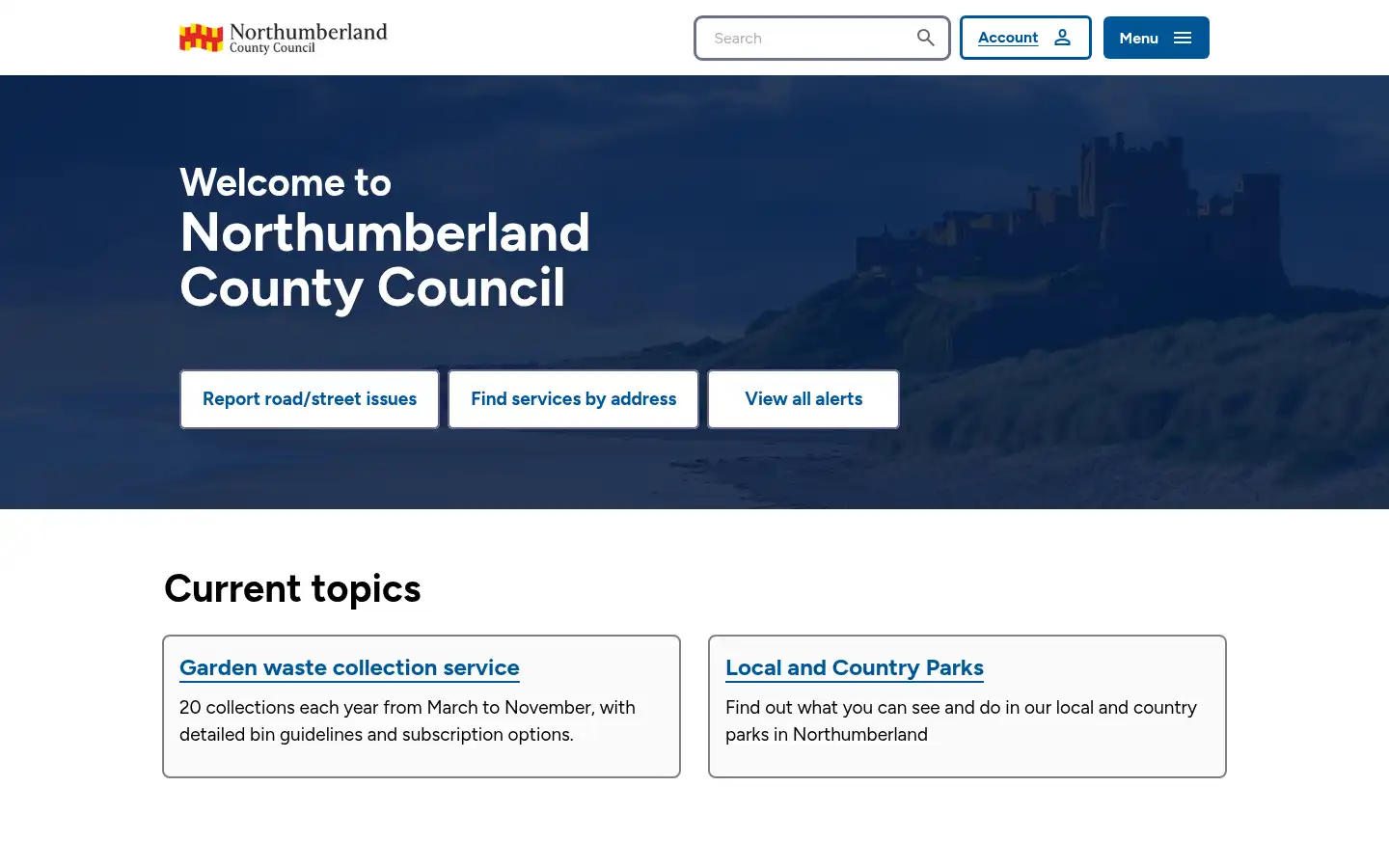 Screenshot of northumberland.gov.uk