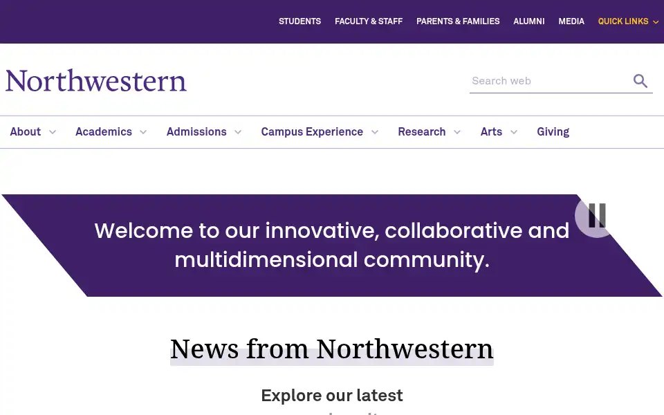 Screenshot of northwestern.edu