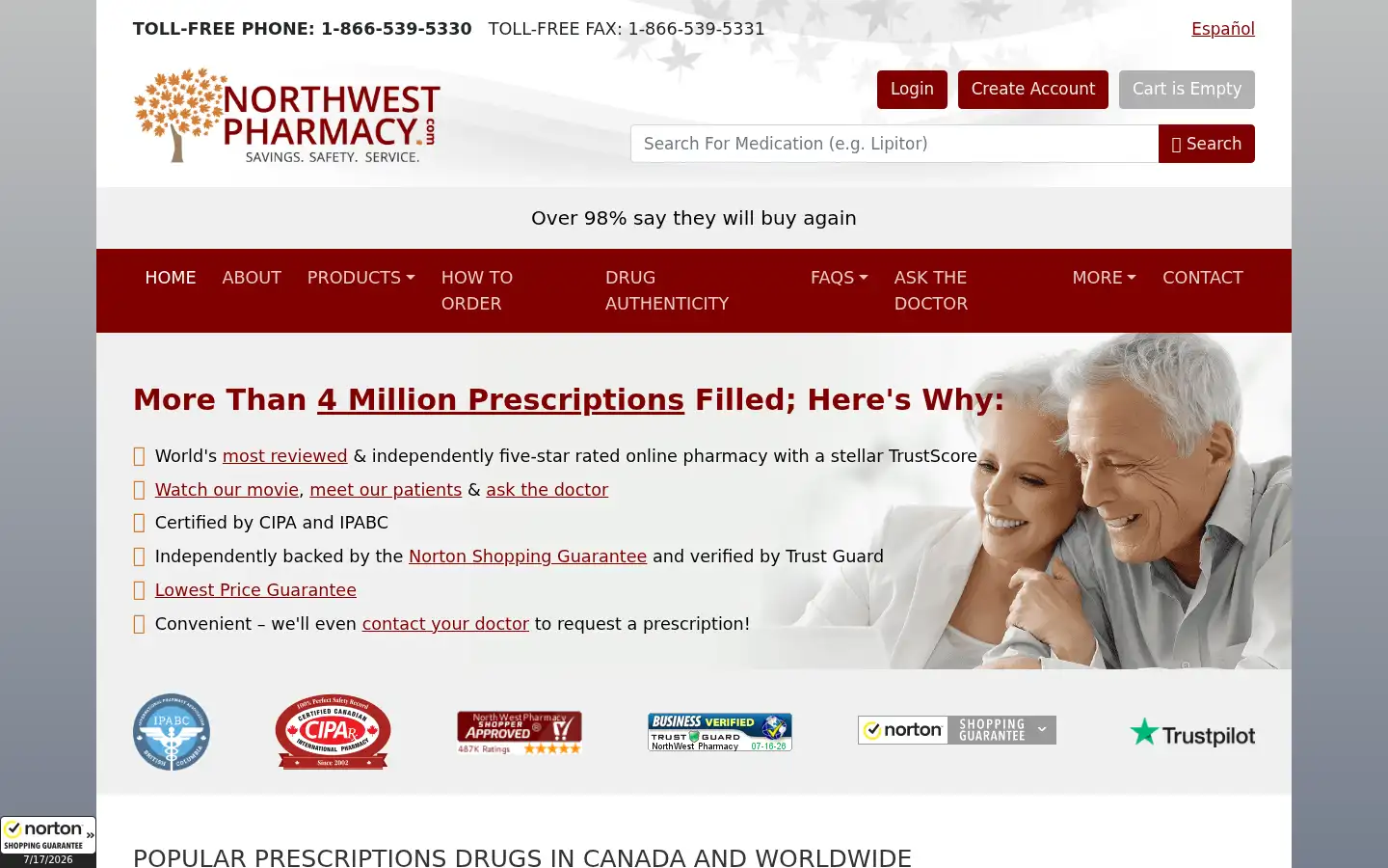 Screenshot of northwestpharmacy.com