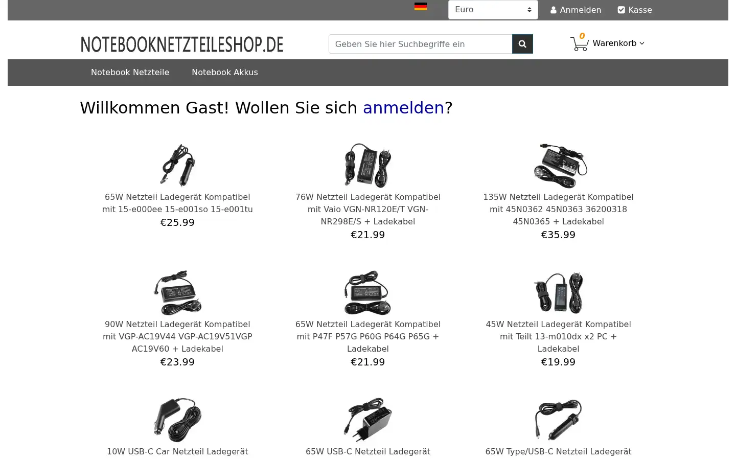 Screenshot of notebooknetzteileshop.de