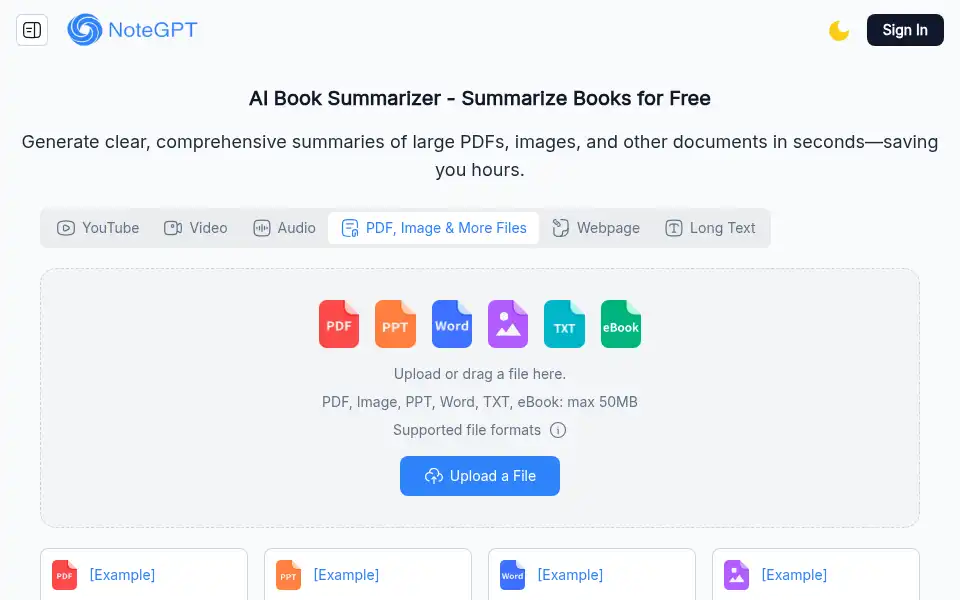 Screenshot of notegpt.io