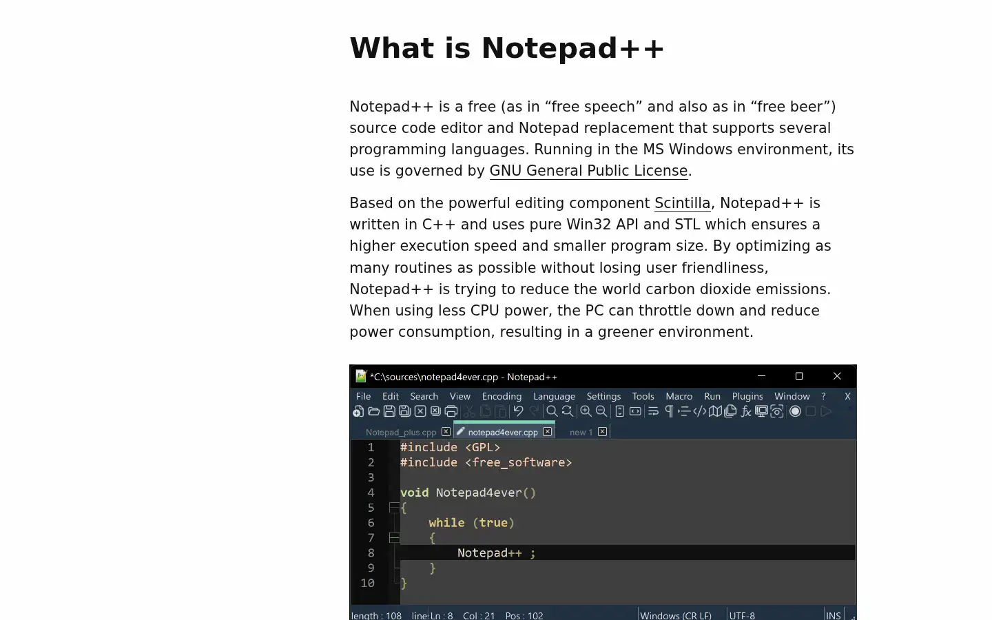 Screenshot of notepad-plus-plus.org