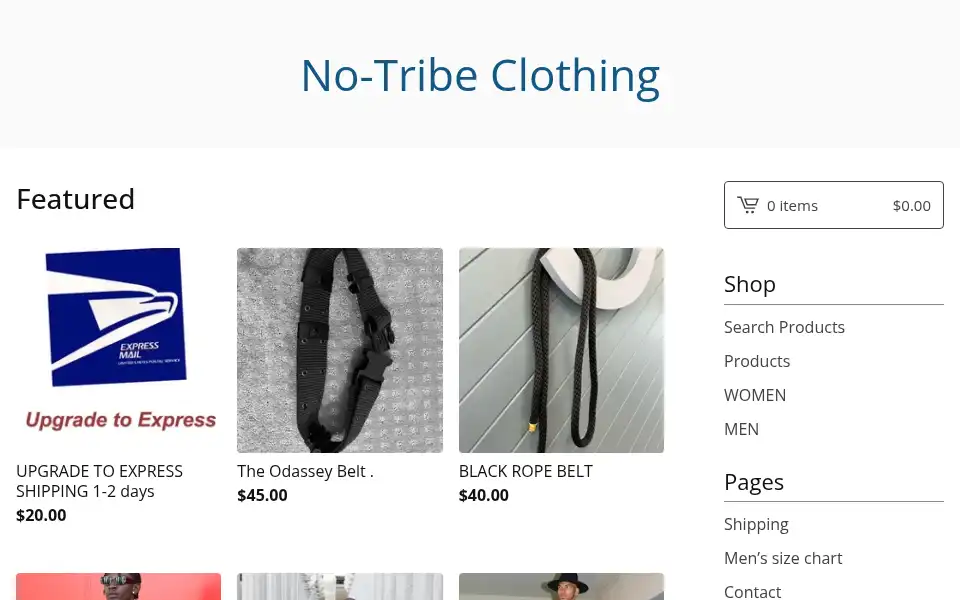 Screenshot of notribeclothing.com