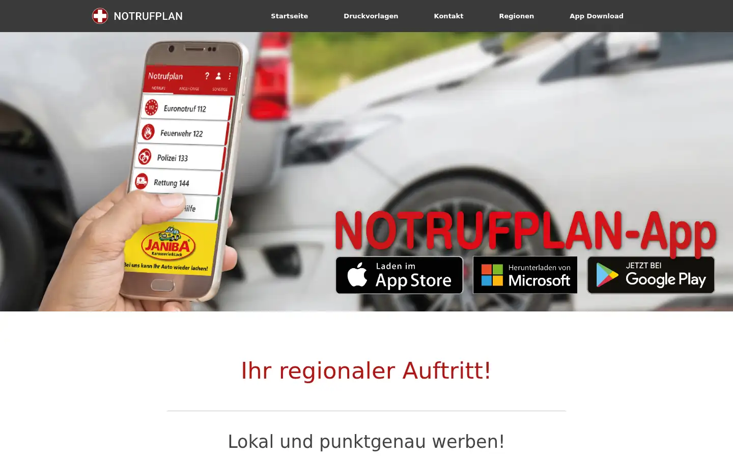 Screenshot of notrufplan.at