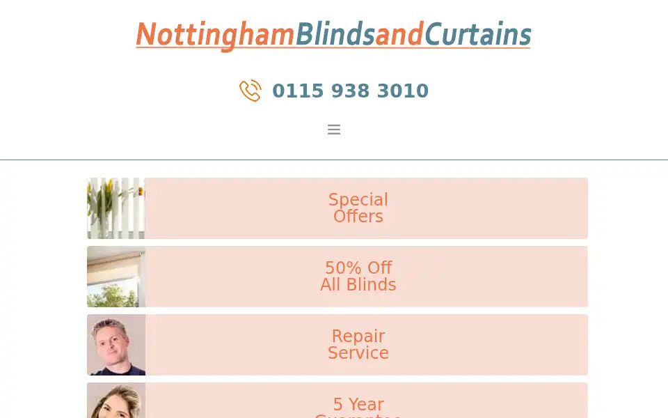 Screenshot of nottinghamblindsandcurtains.co.uk