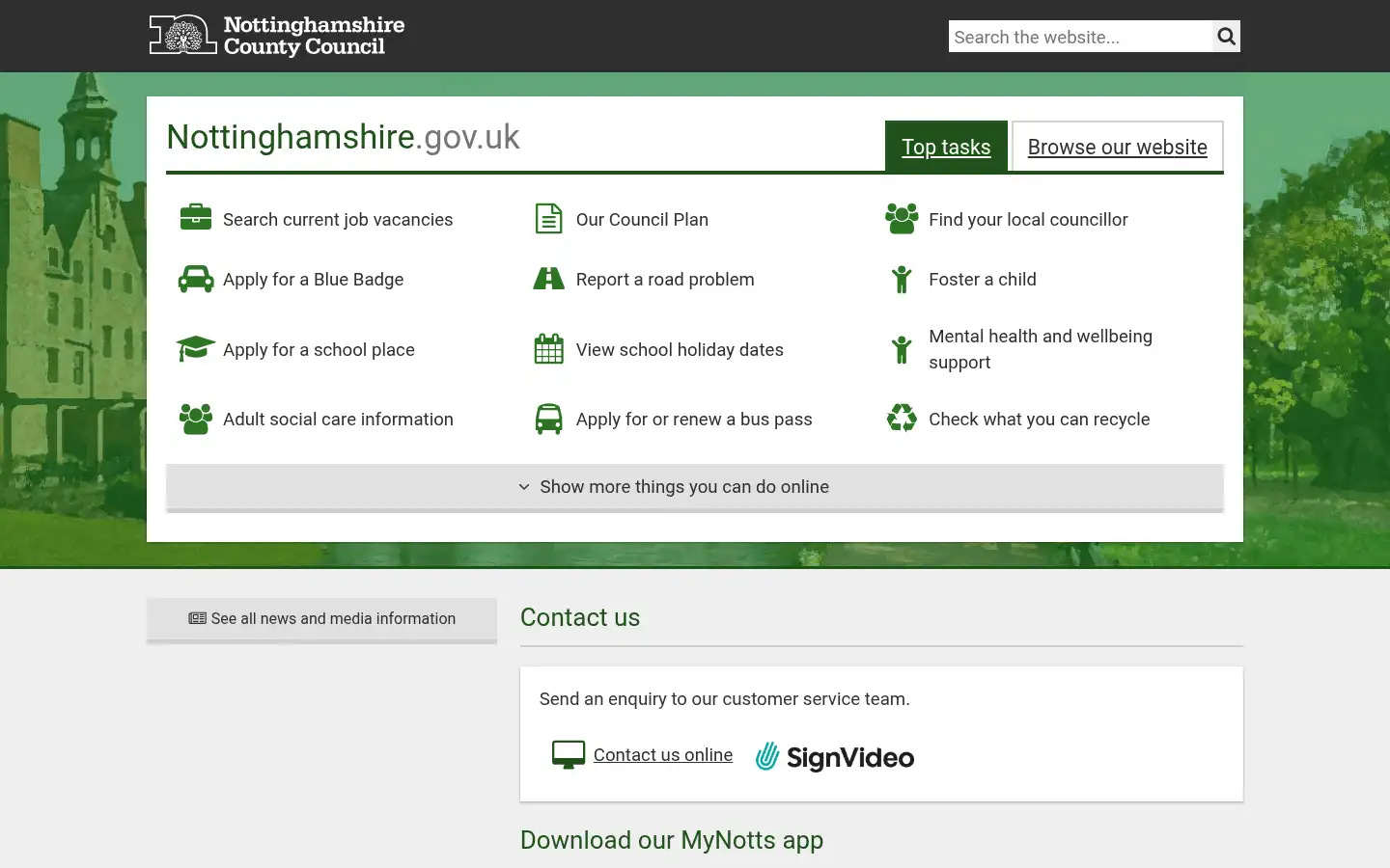 Screenshot of nottinghamshire.gov.uk