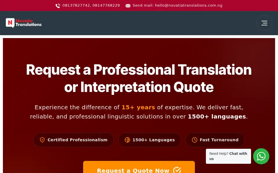 Screenshot of novatiatranslations.com.ng