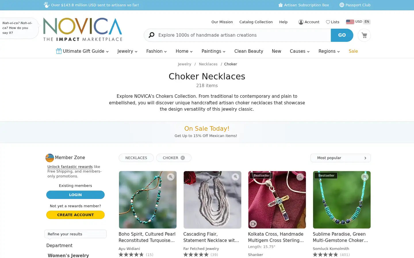 Screenshot of novica.com