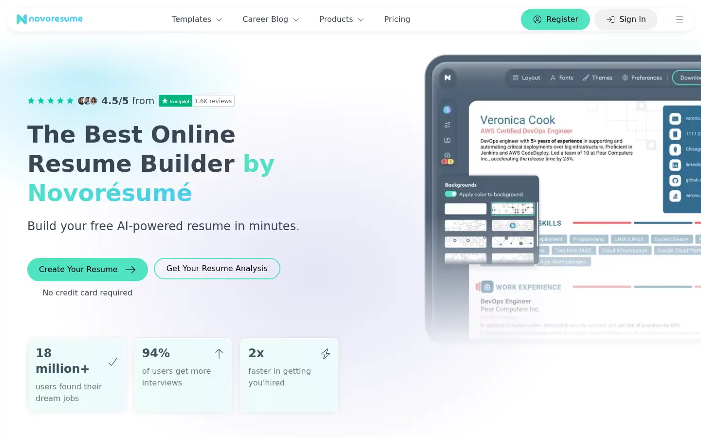 Screenshot of novoresume.com