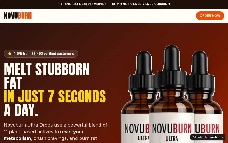 Screenshot of novuburn-ultra-drops.lovable.app