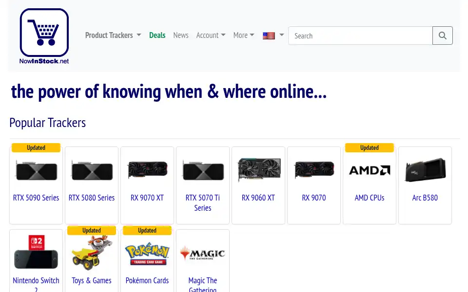 Screenshot of nowinstock.net