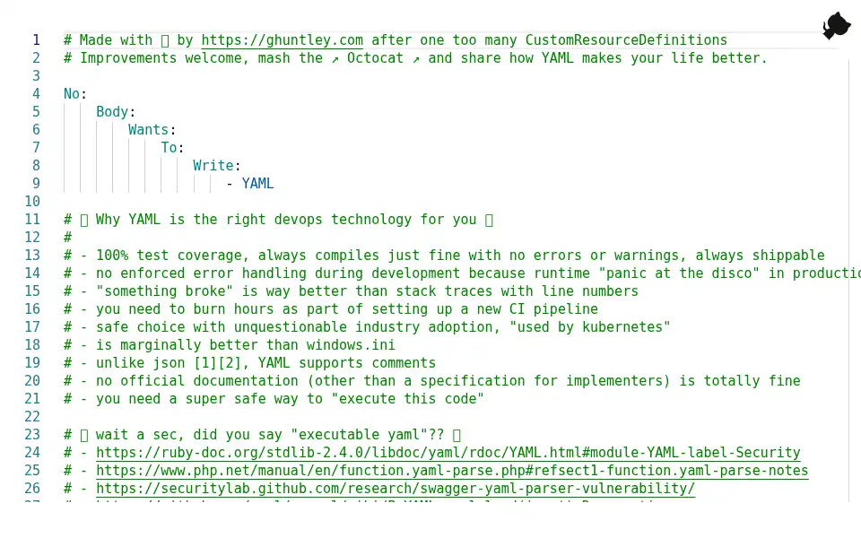 Screenshot of noyaml.com