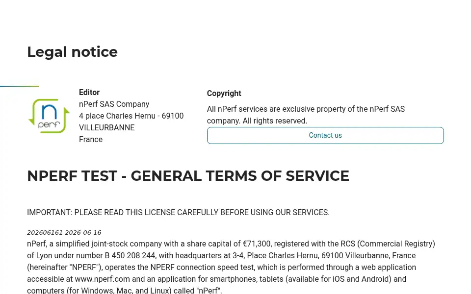 Screenshot of nperf.com