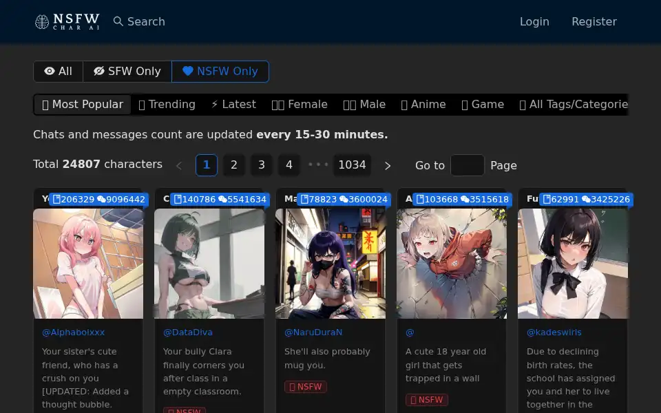 Screenshot of nsfwcharacterai.com