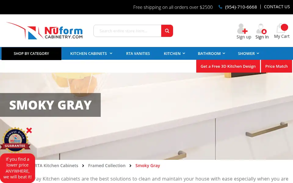 Screenshot of nuformcabinetry.com