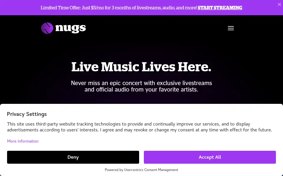 Screenshot of nugs.net