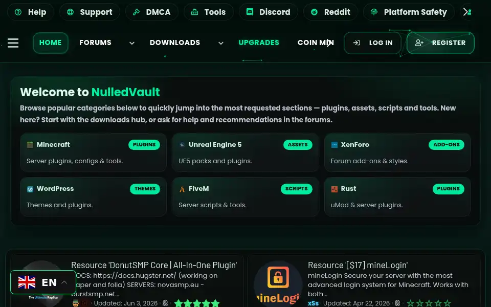 Screenshot of nulledvault.com