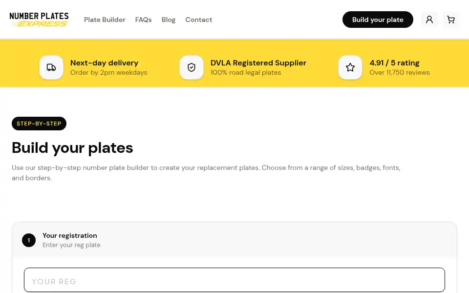 Screenshot of numberplatesexpress.com