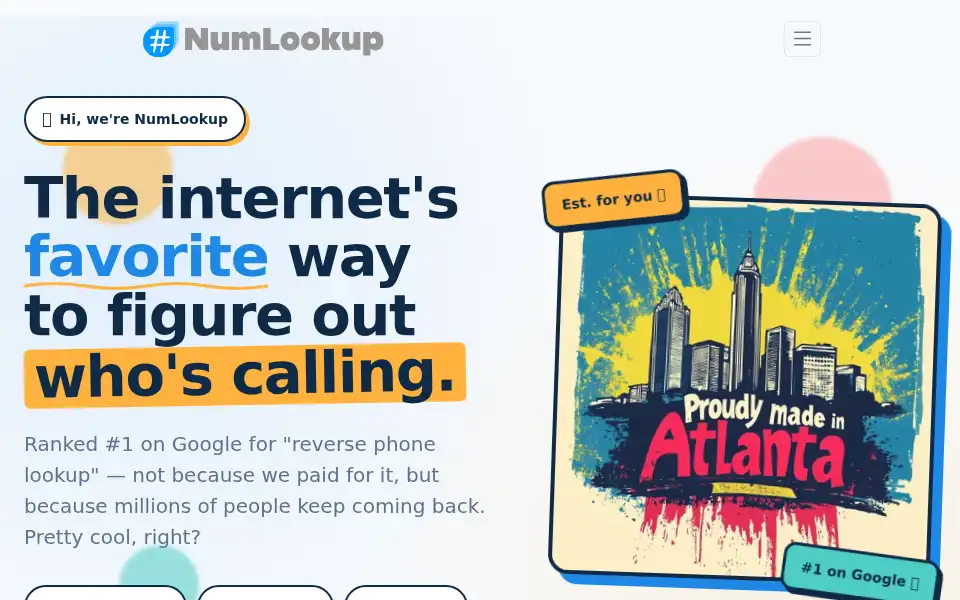 Screenshot of numlookup.com