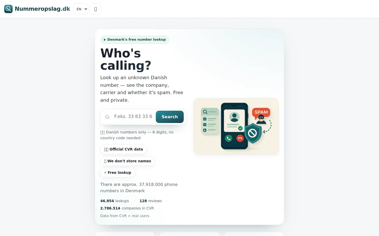 Screenshot of nummeropslag.dk