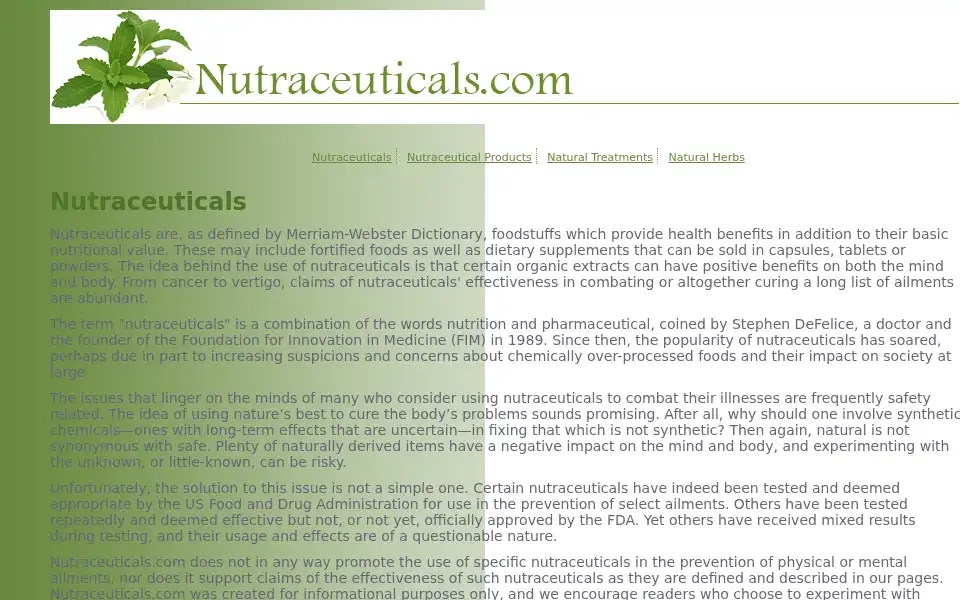 Screenshot of nutraceuticals.com
