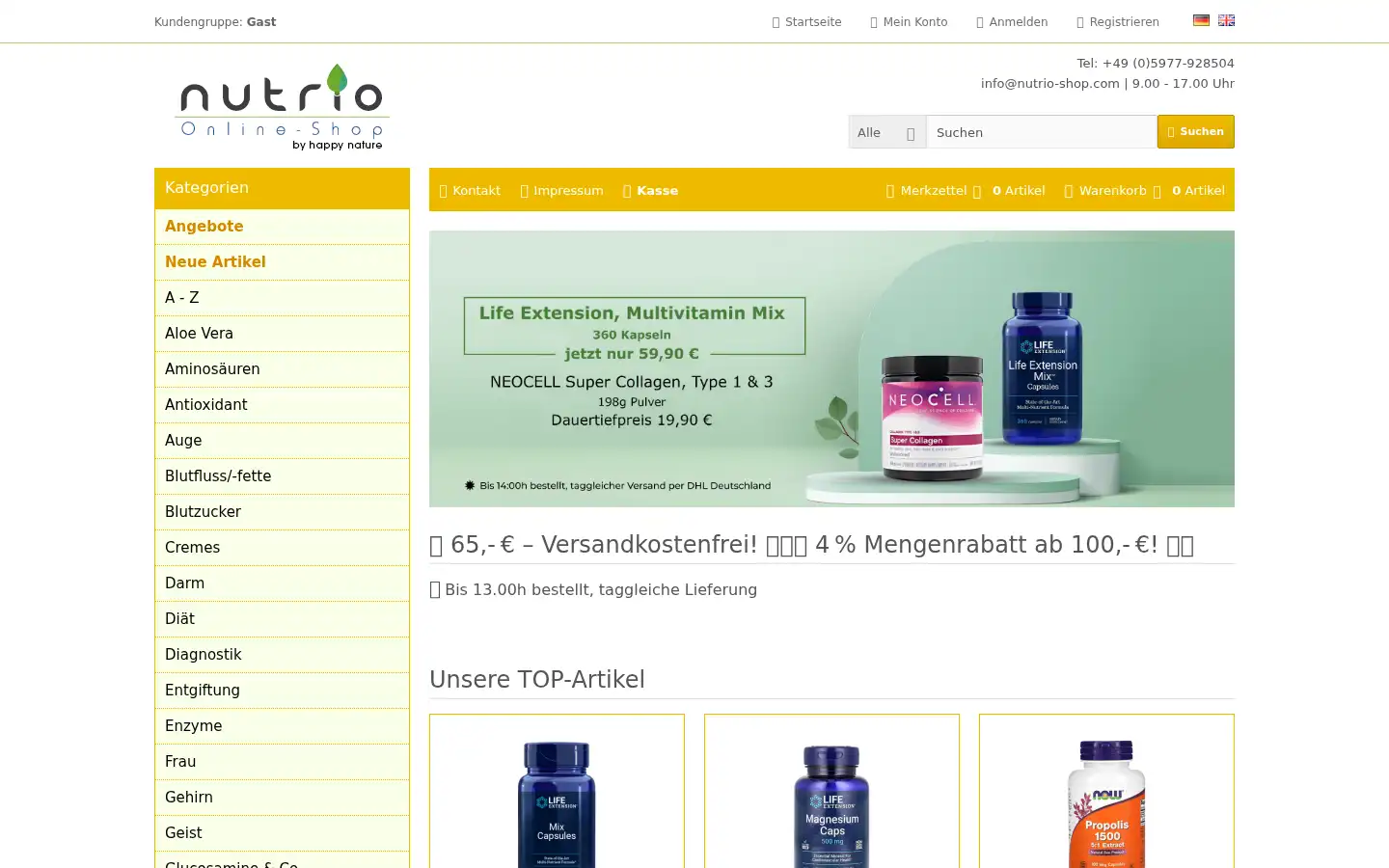 Screenshot of nutrio-shop.com
