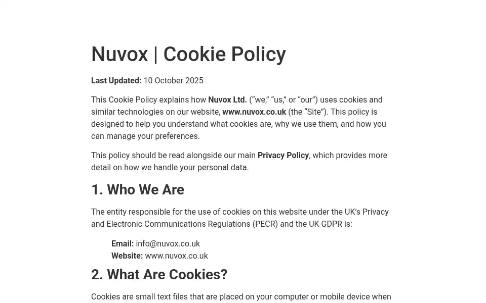 Screenshot of nuvox.co.uk