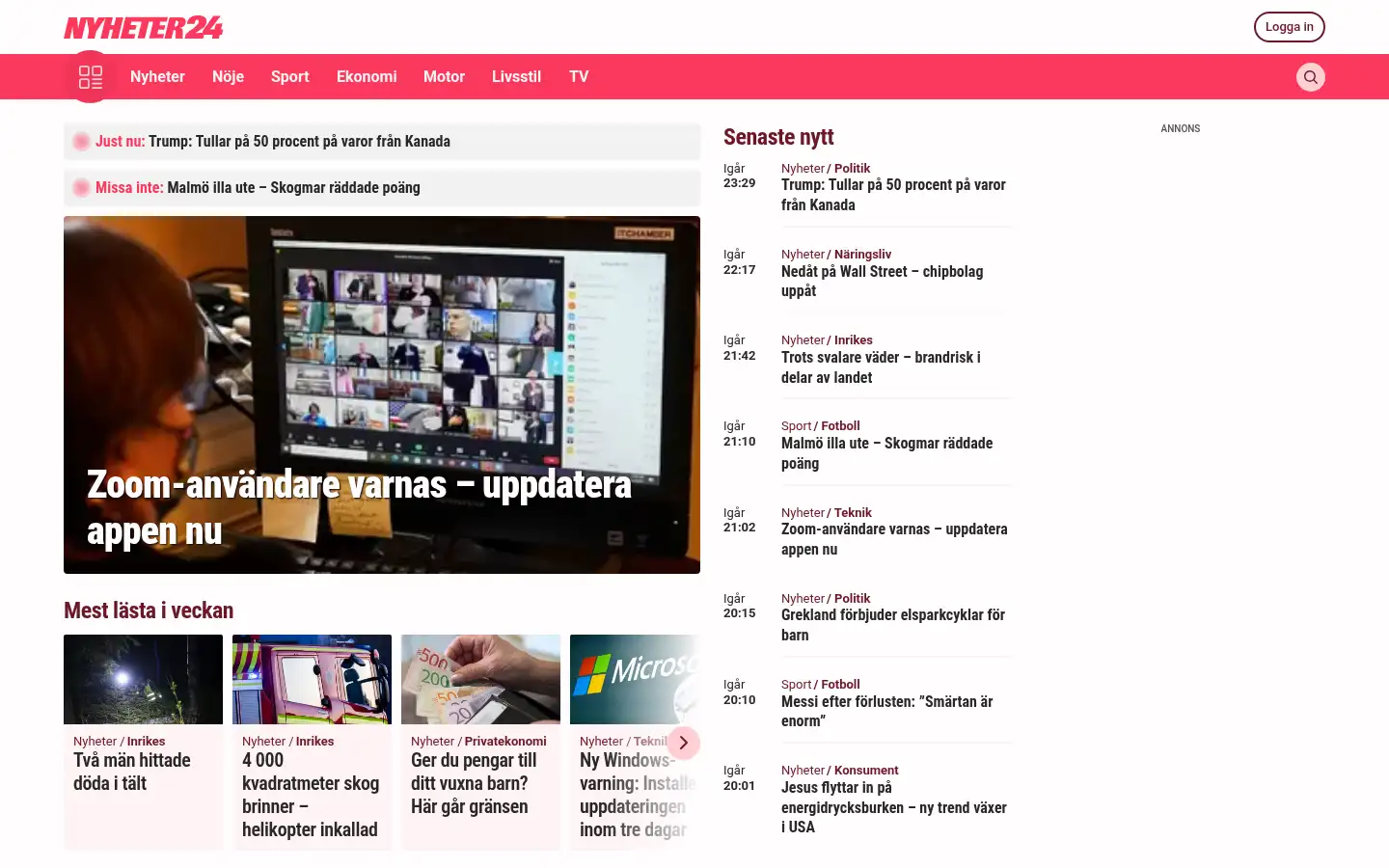Screenshot of nyheter24.se