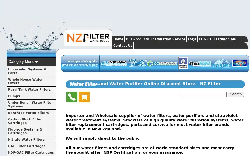 Screenshot of nzfilterwarehouse.com
