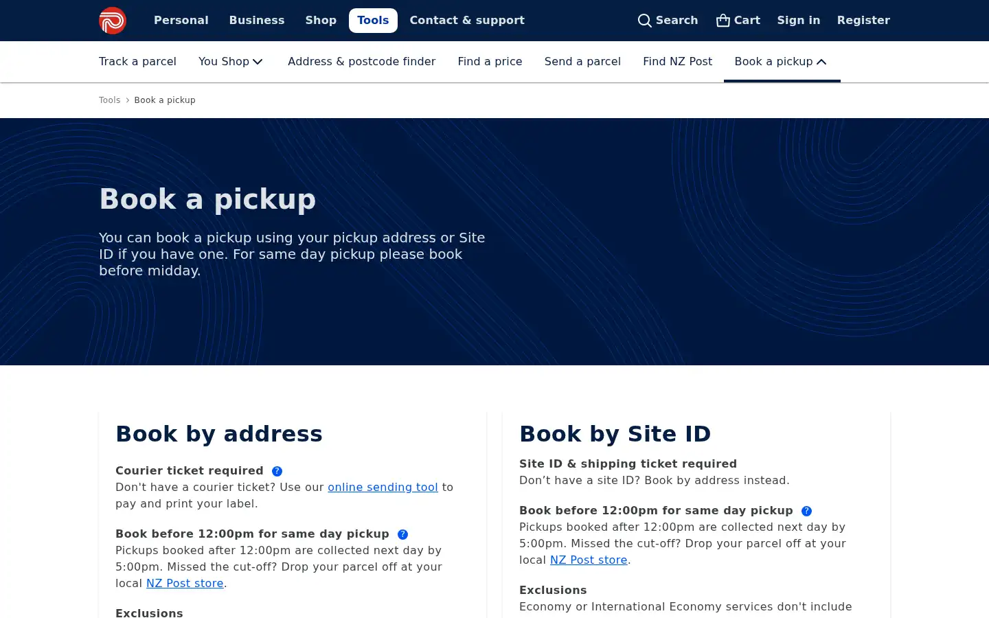 Screenshot of nzpost.co.nz
