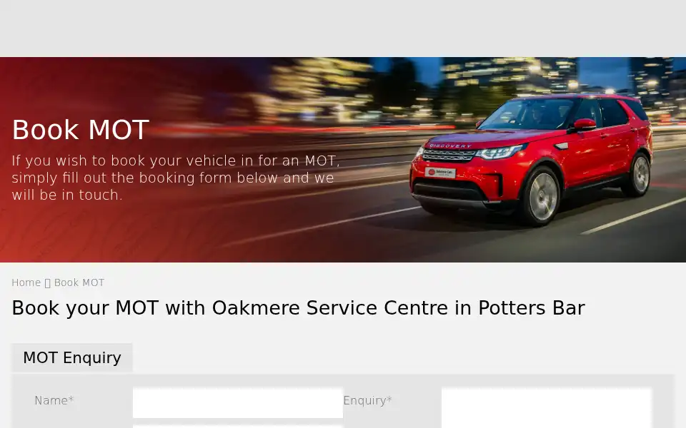 Screenshot of oakmereservicecentre.co.uk