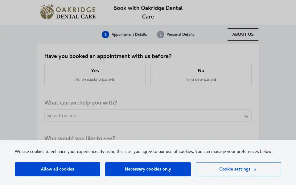 Screenshot of oakridgedentalcare.co.uk