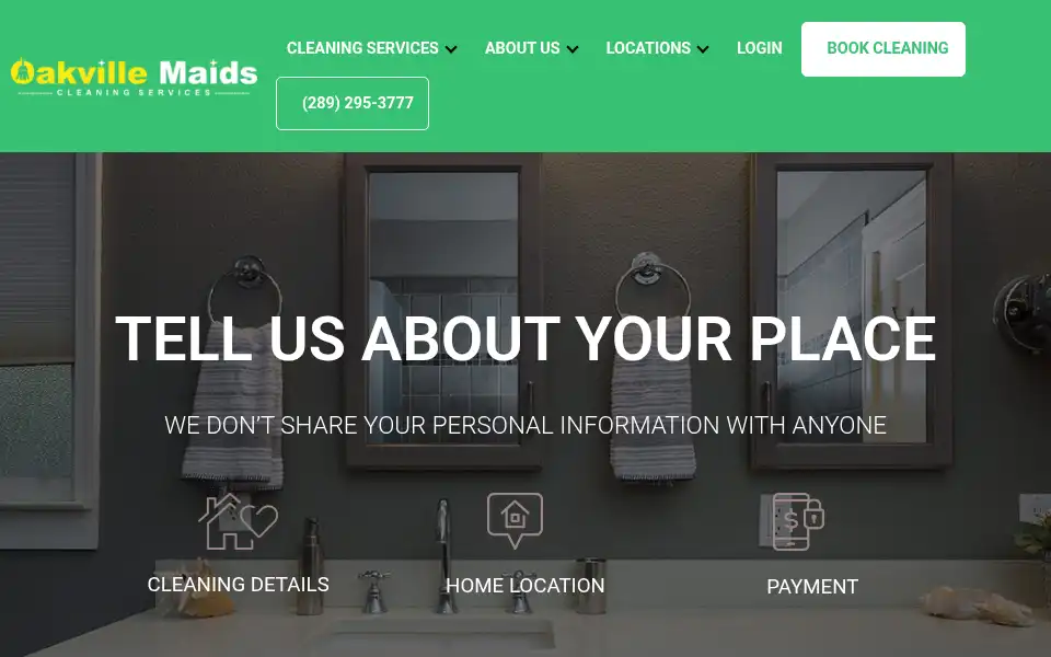 Screenshot of oakvillemaids.ca