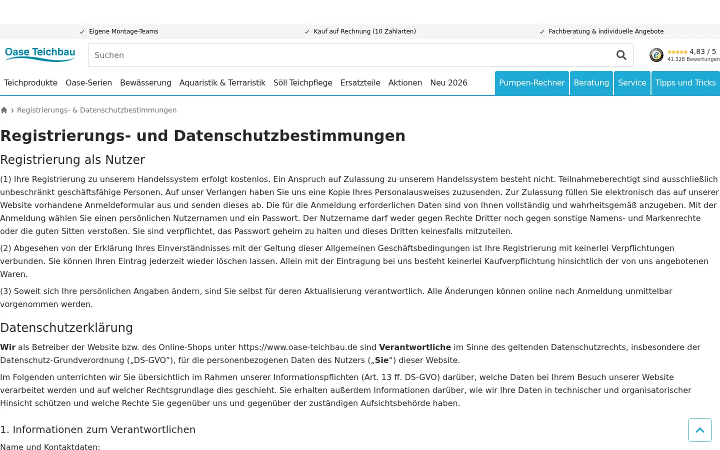 Screenshot of oase-teichbau.de