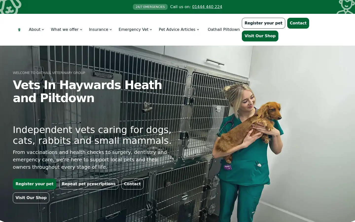 Screenshot of oathall-vets.co.uk