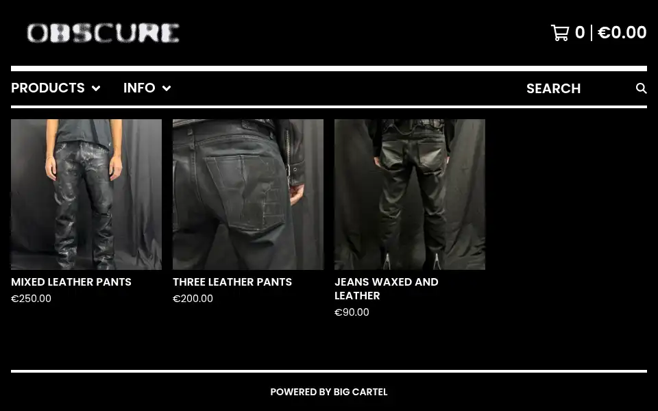 Screenshot of obscureshop.bigcartel.com