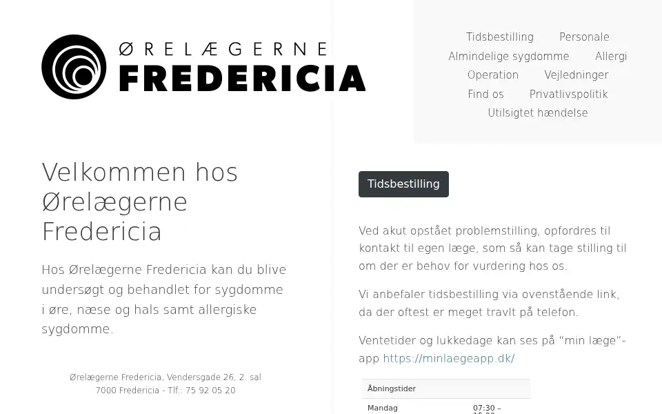 Screenshot of oerelaegernefredericia.dk