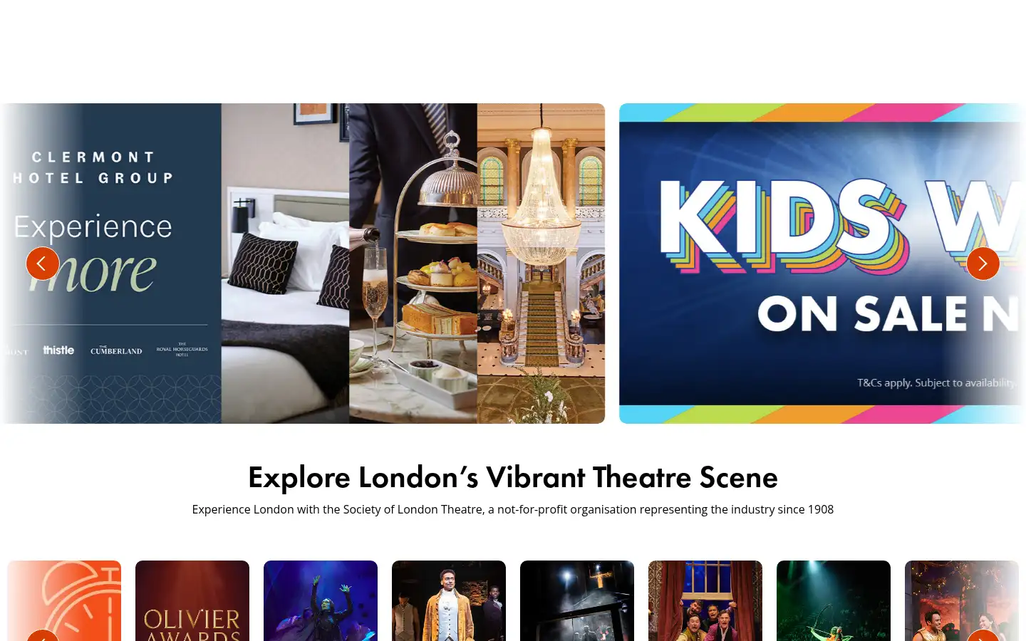 Screenshot of officiallondontheatre.com