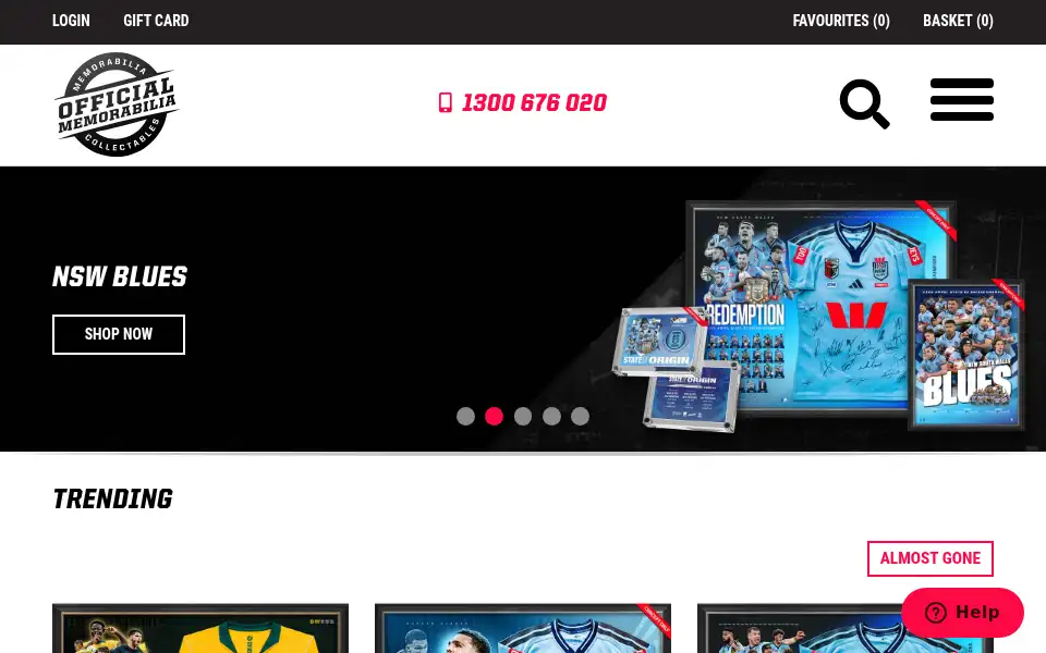 Screenshot of officialmemorabilia.com.au