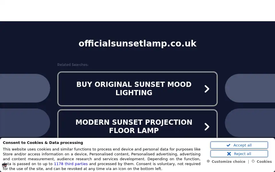 Screenshot of officialsunsetlamp.co.uk