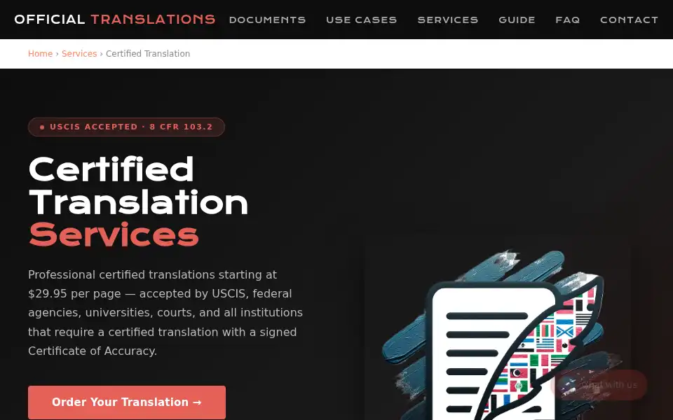 Screenshot of officialtranslations.com