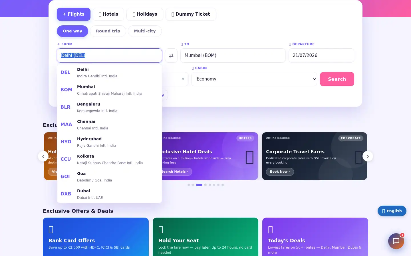 Screenshot of offlinebooking.com