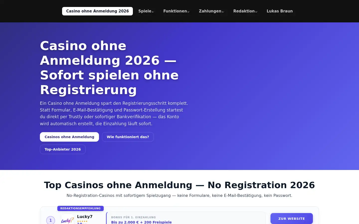 Screenshot of ohneanmeldungcasino.com