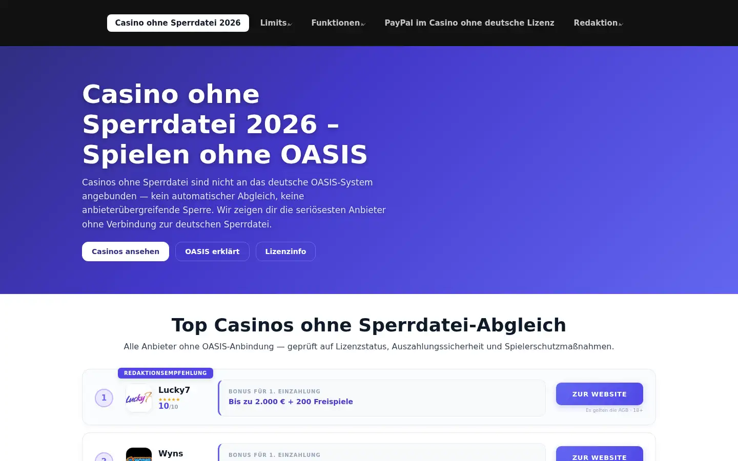 Screenshot of ohnesperrdateicasino.com