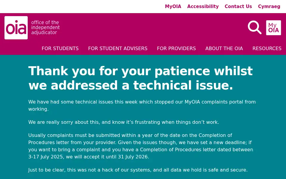 Screenshot of oiahe.org.uk