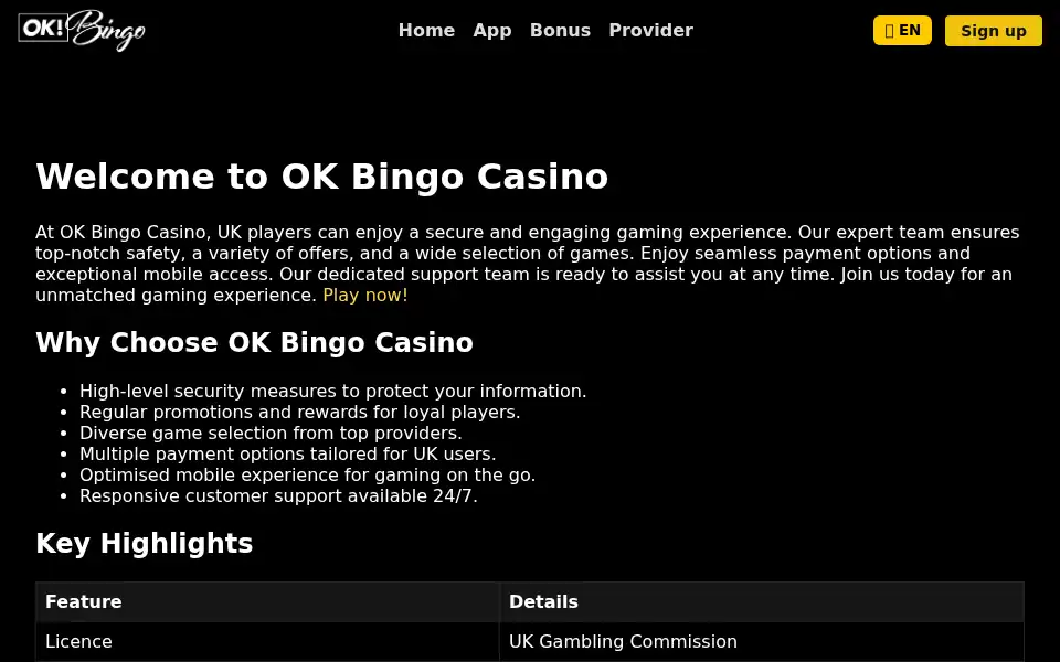 Screenshot of okbingo.bet