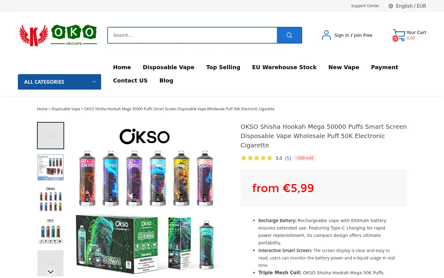Screenshot of okovape.com