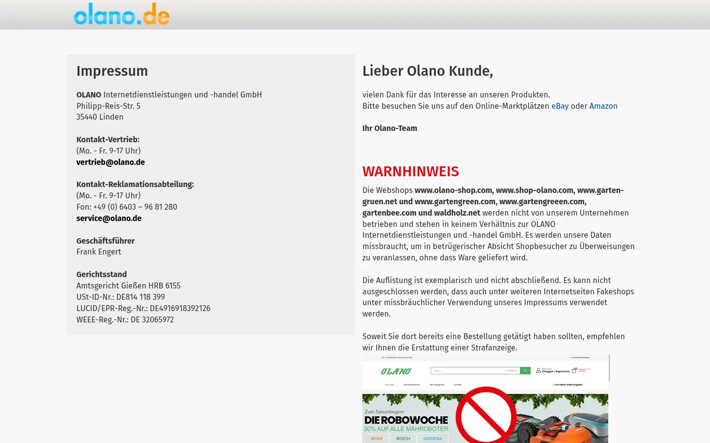 Screenshot of olano.de